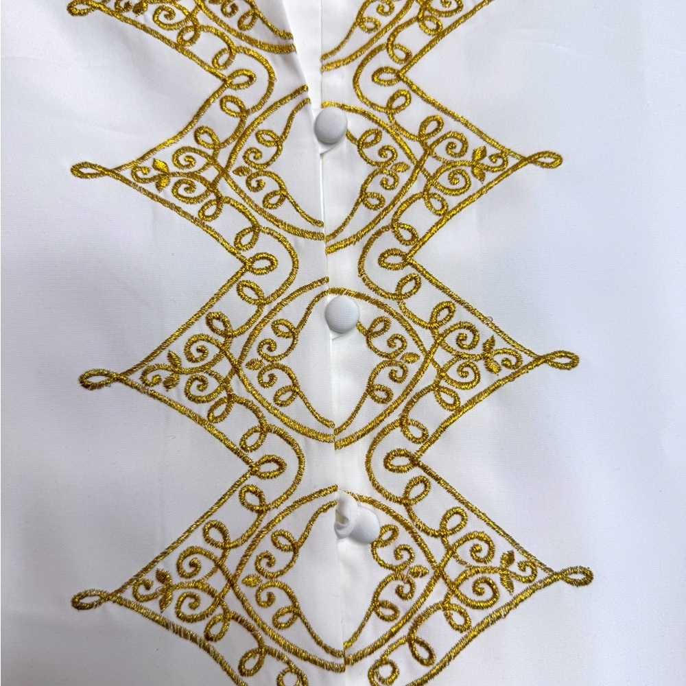 Vintage Ilyssa Maxx Button Up / Button Down White and Gold Blouse - Picture 3 of 7